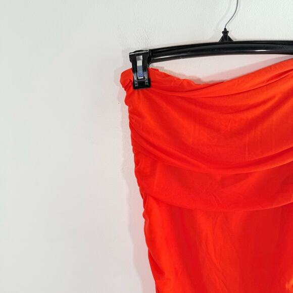 Simon Miller Mesh Jota Orange Yellow Strapless Ruched Midi Dress Size Small - Picture 5 of 15